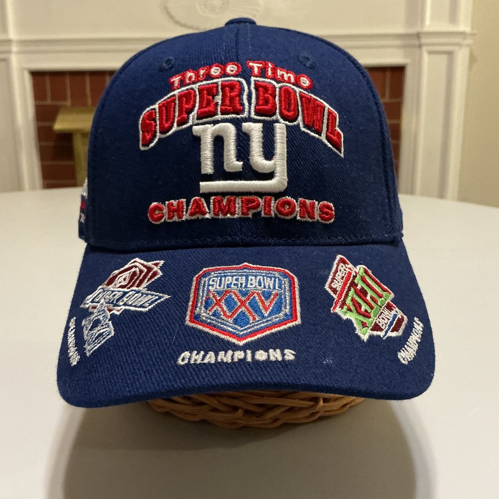 VTG‎ New York Giants Hat Super Bowl Champions 3-Peat Blue Embroidered Cap OSFA